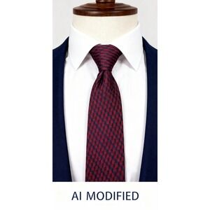 Bijoux Terner Handmade Silk Tie Blue Black Red Geometric Pattern Premium